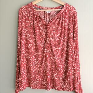 BODEN Size 14 Long Sleeve Tencel Blouse | Red White Speckle Dots | Light Flowy